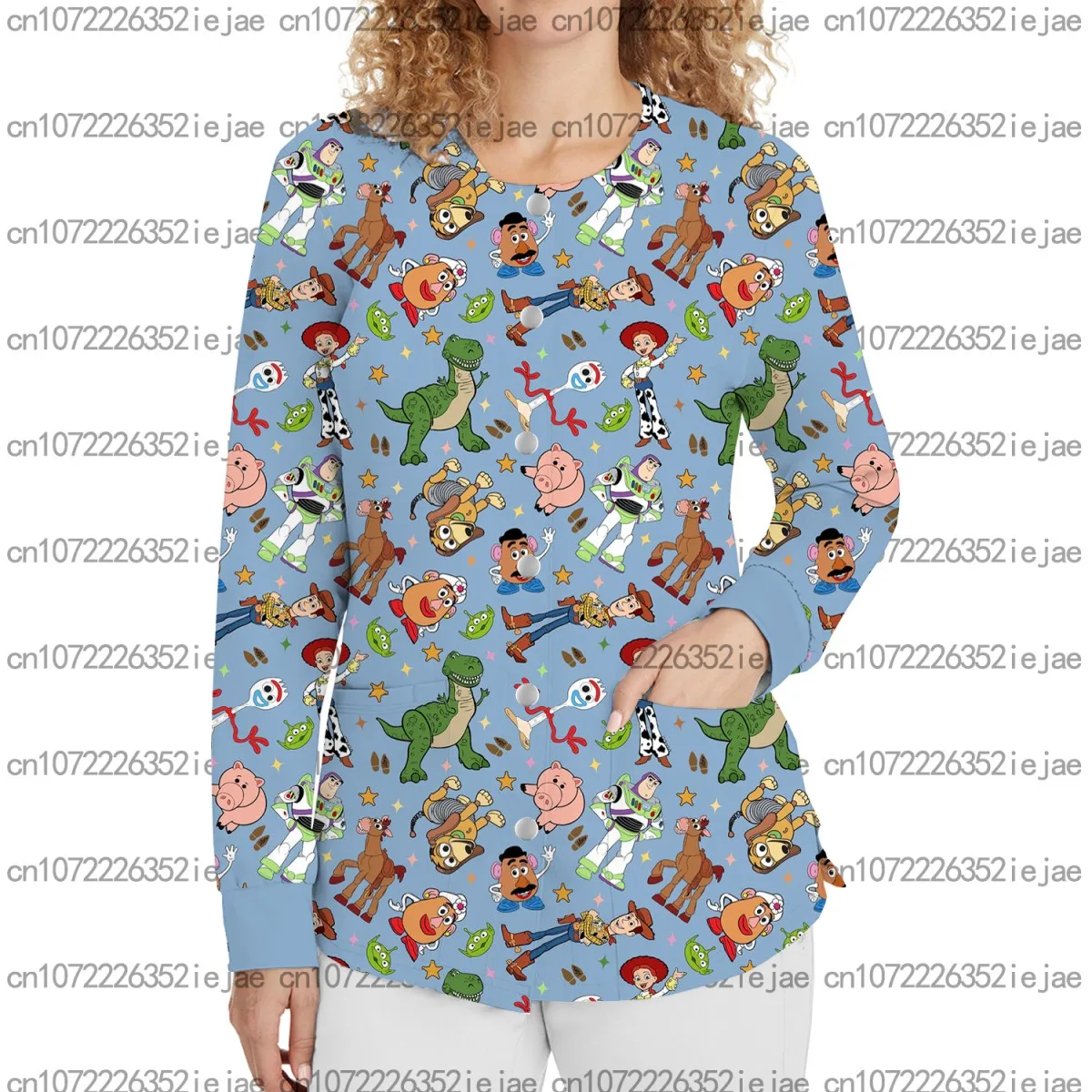 女性のラウンドネックつや消しジャケットカジュアルファッション医療美容サロンコートトイストーリー漫画女性の病院ナース制服