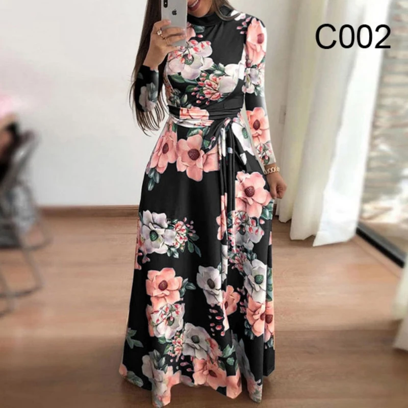 CHIC Elegant Fashion Print Autumn Festival Dress Women\'s Long Sleeve Round Neck Lace Up Flower Vintage vestidos para mujer 2023