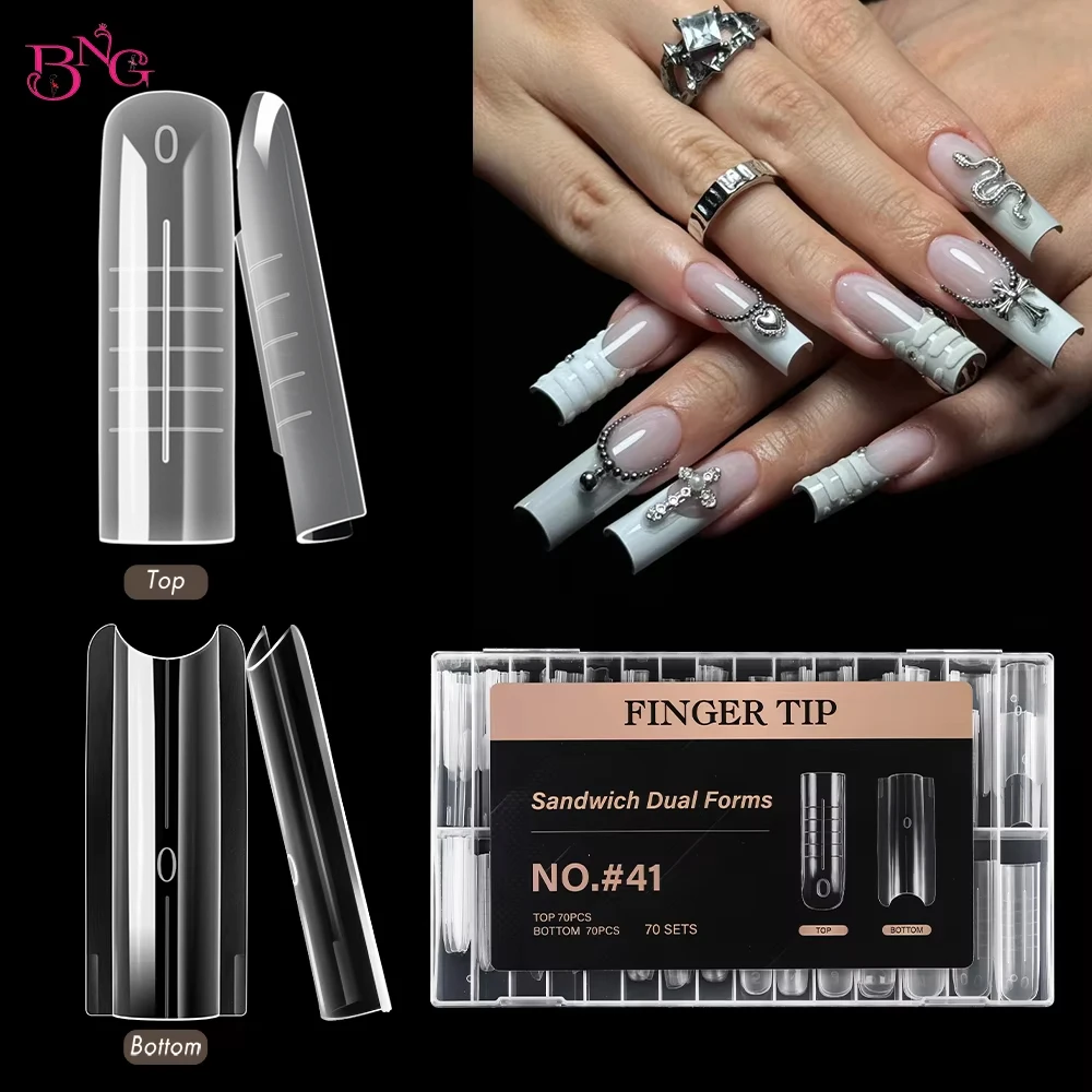

BNG Matte Square Sandwich Nails Dual Forms 140Pcs Nail Mold for Quick Nails Extension 14 Sizes Plastic Form Salon Nail Art Tools