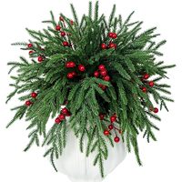 40 Stems Artificial Norfolk Pine Branches with Red Berries - 12.8\