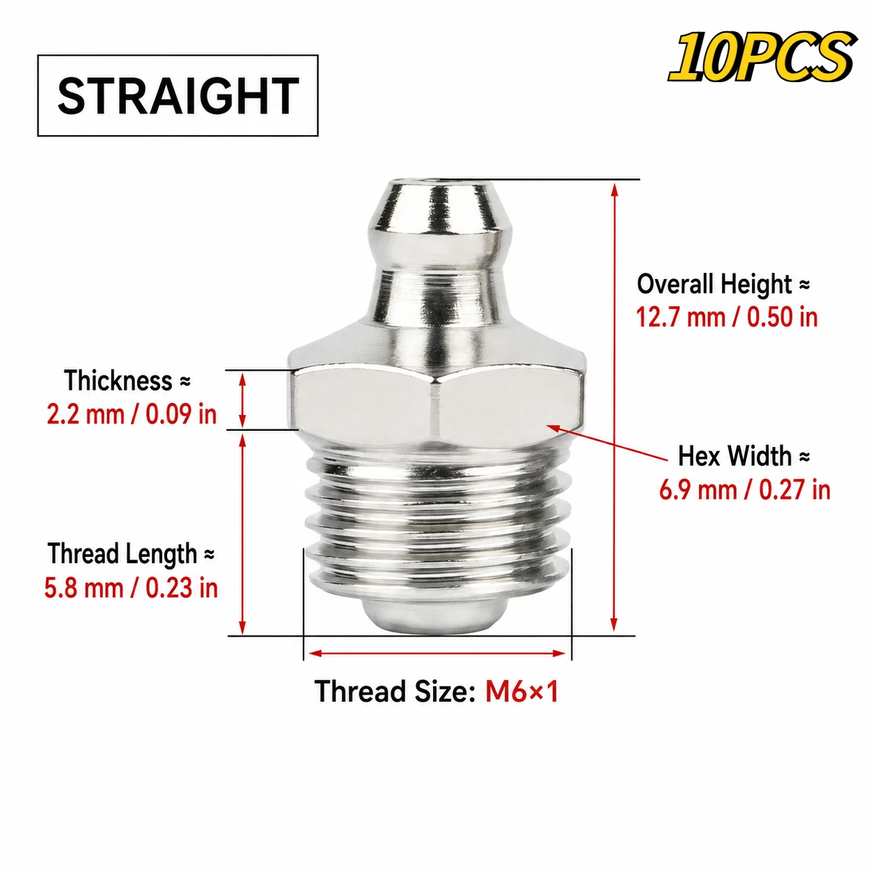 10PCS M6 M8 M10 external thread 304 stainless steel hydraulic grease nozzle joint 45 °/90 °/180 ° straight bend head oil nozzle