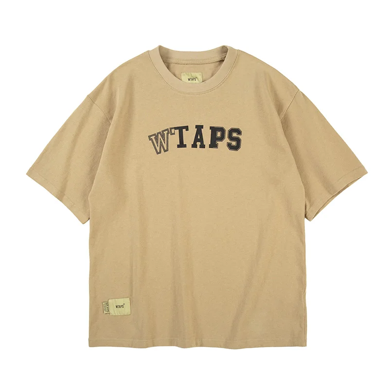 Classic Letters Logo Print WTAPS Short Sleeved T-Shirt Men Women Khaki Military Green Navy Blue White T Shirt Oversized Tee Top