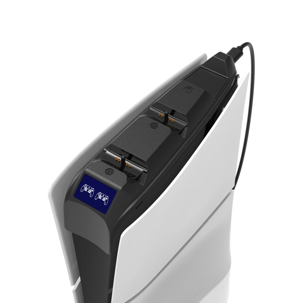 Carregador Controlador com Indicador LED, Estação de Carregamento Rápido, Base de Carregamento Dupla, Compatível para PS5 Slim, Controladores de Jogo