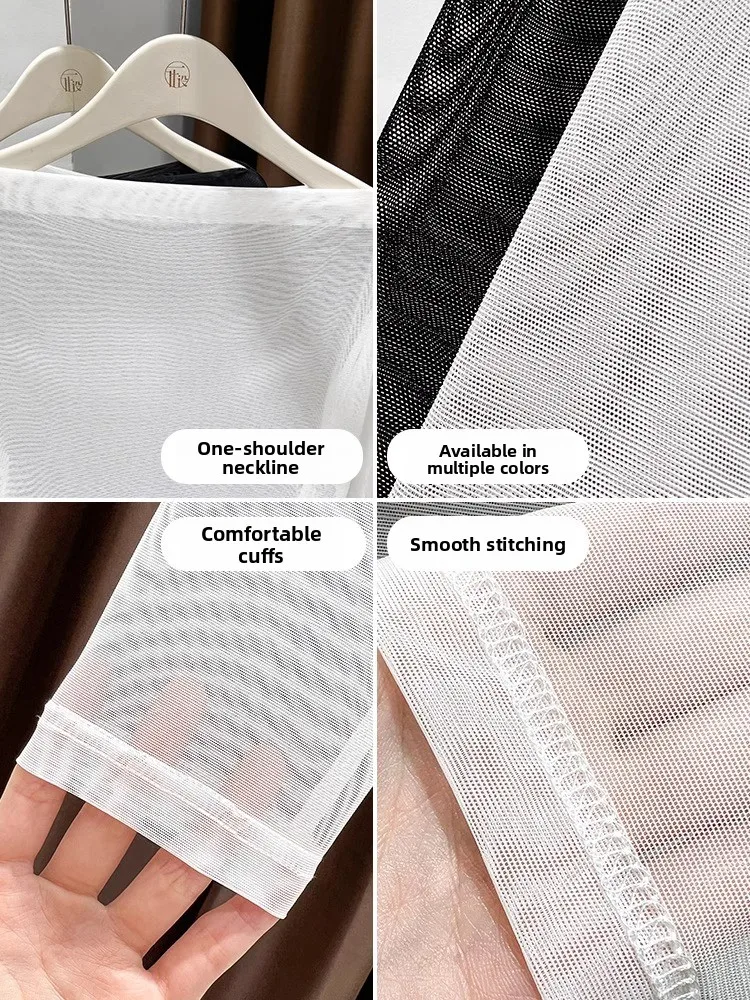 Ultra-fino renda me base irt feminino interior wear camiseta dança transparente gaze topo coreano sle fino ajuste longo sve