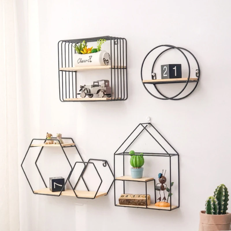 Nordic Wall-Mounted Iron Wall Shelves Wall Decorations Living Room Organizer Storage Rack Flower Pot For Bathroom Accessories