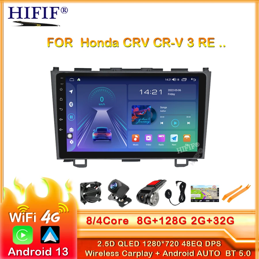 

Car Radio Multimedia Player 2 din 9"Android 13 Auto Radio navigation Carplay for Honda CRV CR-V 2006-2011 stereo wifi navi gps