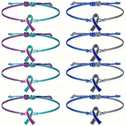 1 piece of ribbon, wax thread braided bracelet, used for suicide prevention, diabetes awareness, charity activities supplies