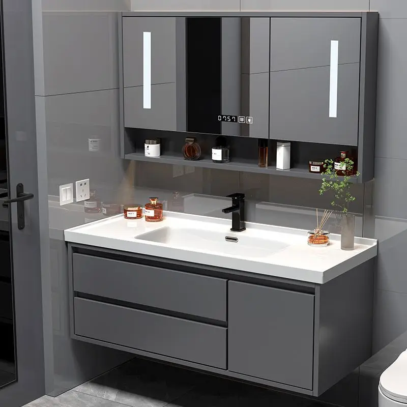 Mueble de baño moderno, lavabo integrado de cerámica, combinación de tocador, juego de lavabo ligero minimalista de lujo, muebles de baño