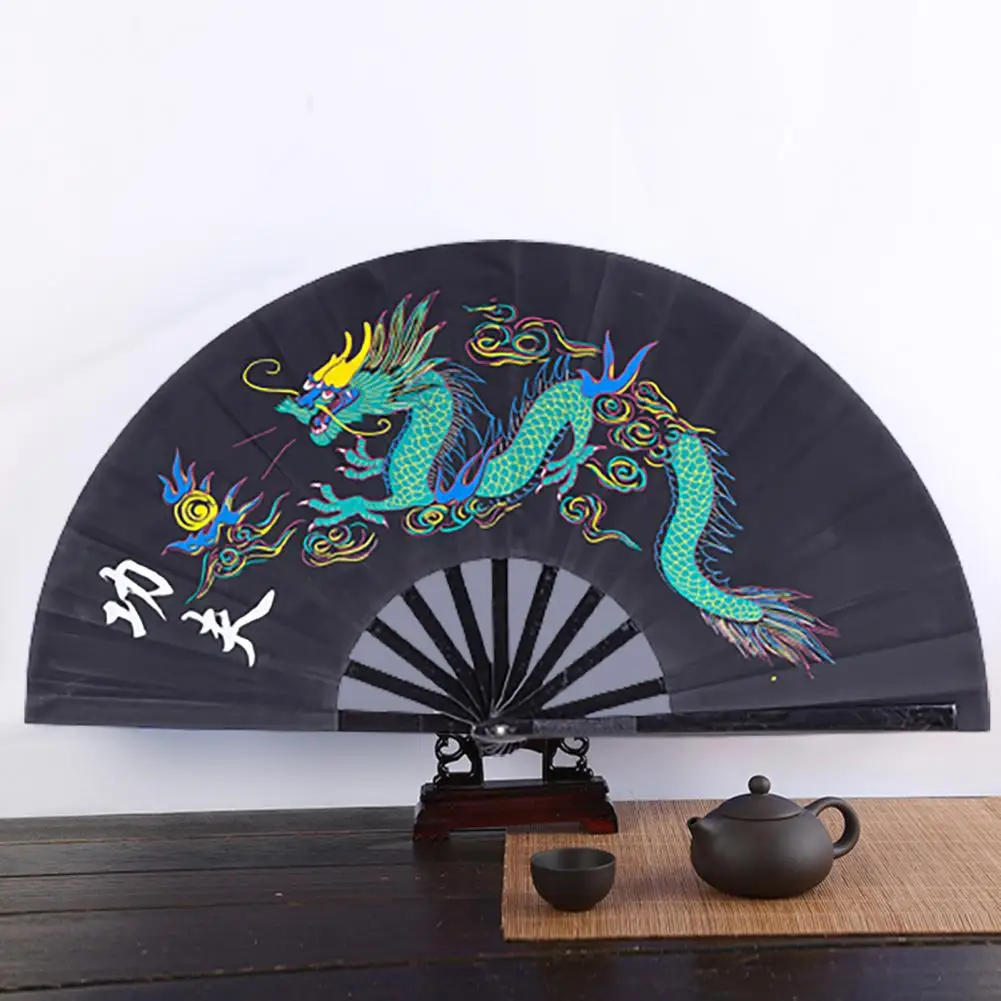 High-quality Folding Fan Dragon-phoenix Two-sides Patterns Martial Arts Taiji Fan Chinese Kung Fu Tai Chi Wushu Performance Fan