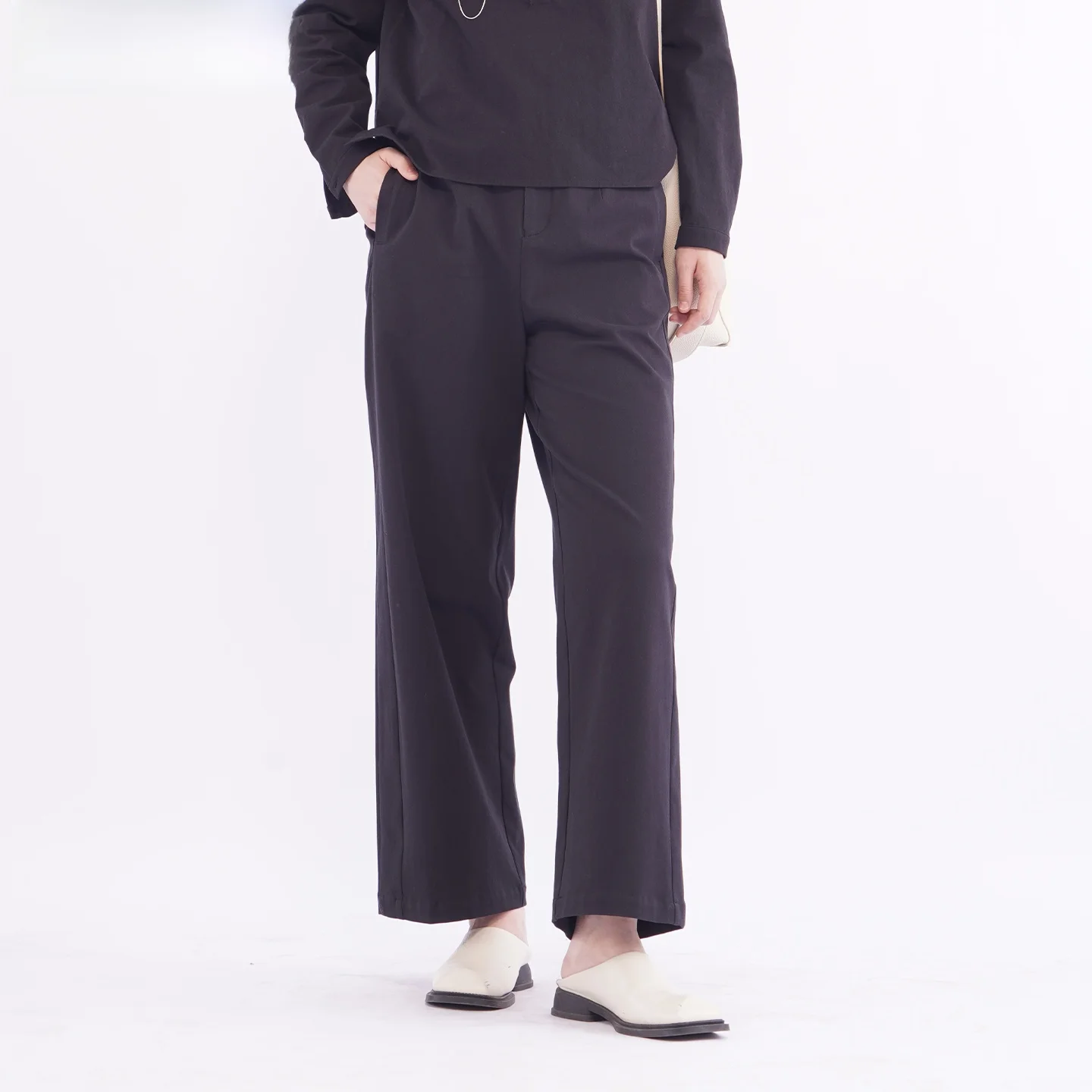 High Waist Wide Leg Pants Women's Loose Casual Black Straight Leg Trousers Slimming Effect LAIDEE Roland Idou Simple Style