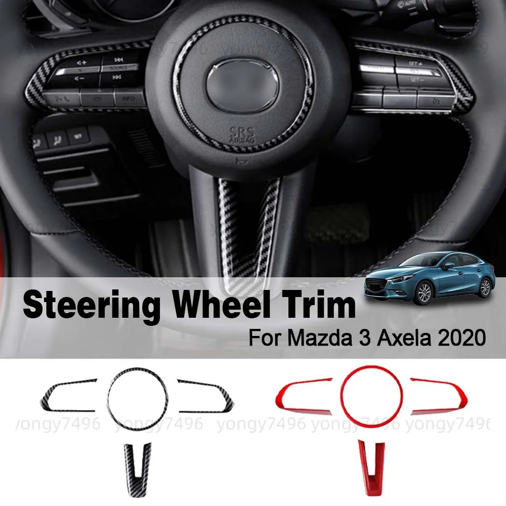 Car Upgrade Steering Wheel Trim For Mazda 3Axela 2020 Cars Accessories Decoration Carbon Fiber Silver Red Sequin Interior Trim