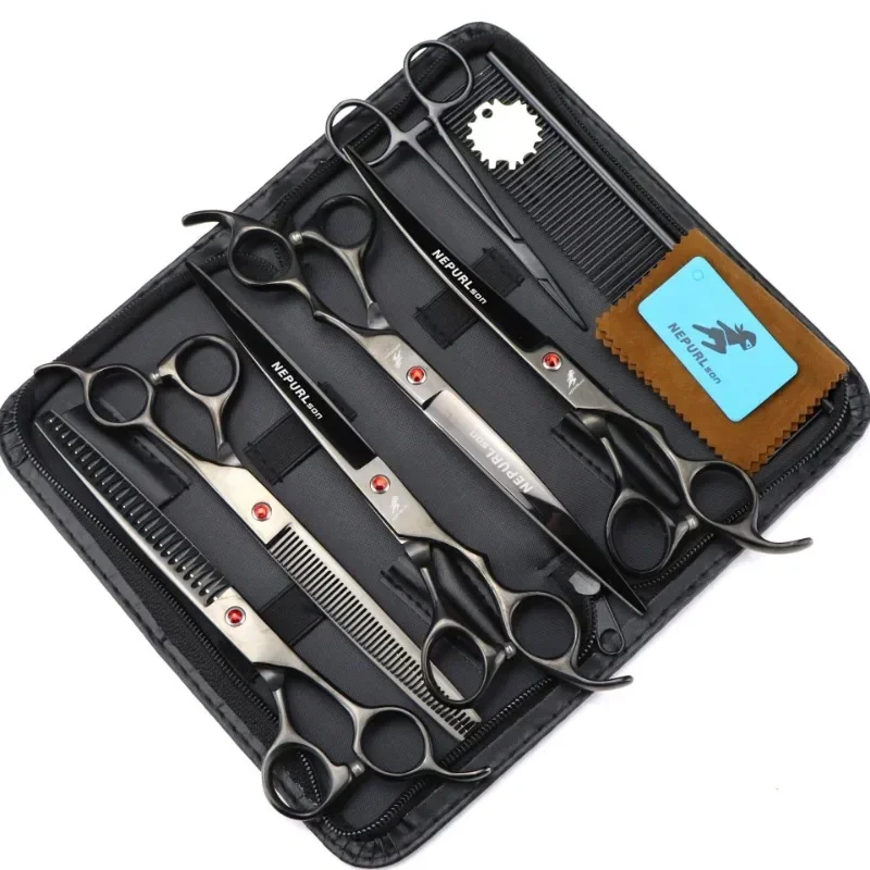 8 Inch Pet Scissors Kit,Straight Cut Thinning Scissors and Curved Scissor Fish Bone Shears Dog Grooming Scissors Set