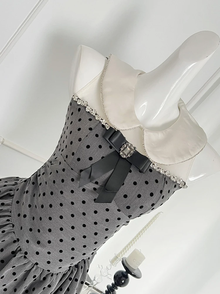 Summer French Vintage Old Money Cute Core Polka Dot Dress Evening Women 2000s Aesthetic Coquette One-Piece Party Frocks Luxury