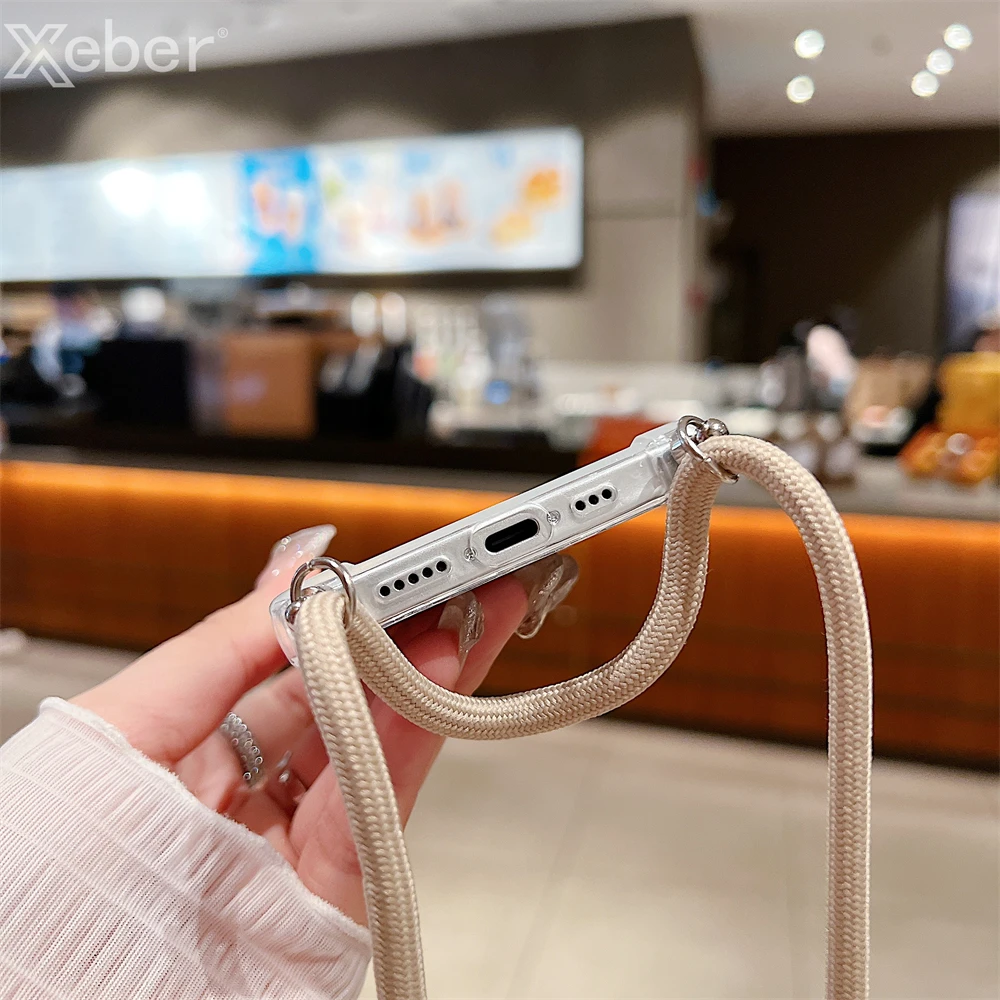 For iPhone 18 17 16 15 14 ProMax Crossbody Necklace Cord Lanyards Transparent Case For iPhone 11 12 13 Pro Max XS XR Soft Cover