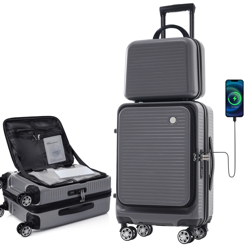 Carry-on Luggage 20 Inch Front Open Lightweight Suitcase with Front Pocket and USB Port 1 Portable Carrying Case