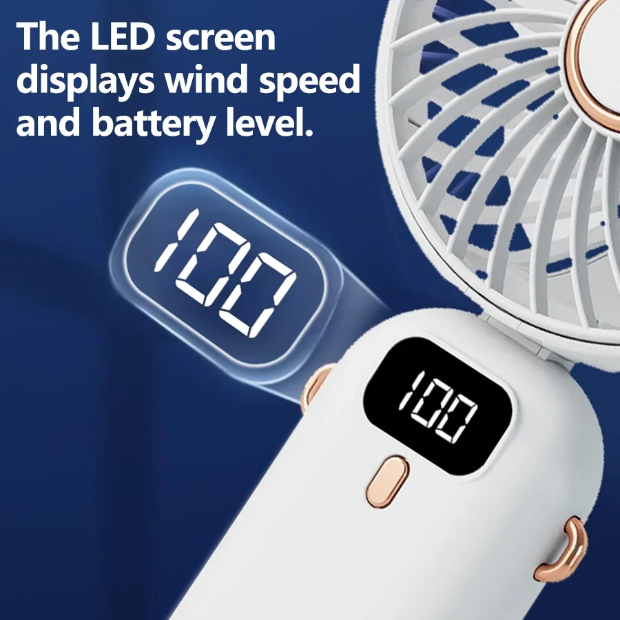 مروحة محمولة، بطارية 2000 مللي أمبير في الساعة قابلة لإعادة الشحن، 5 سرعات، شاشة LED للرياح، مروحة سفر صغيرة شخصية مع هدية أساسية