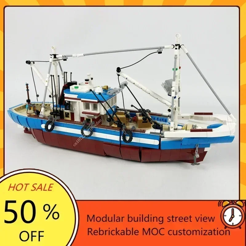 Custom 1600PCS Modular MOC-910010 Great Fishing Boat Creative Street View Puzzle Architecture Assembly Model Toy Gift