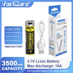 1-36PCS VariCore New VC-1835-USB Type-C 18650 3500mAh 3.7V  Rechargeable Lithium Battery For  Flashlight