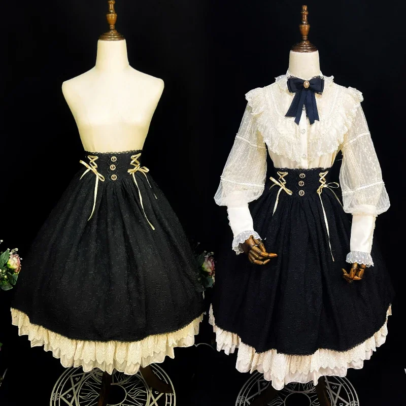 

Gothic Style Slim Skirt Women High Waist Bandage Ruffles Party Skirts Female Aesthetic Harajuku Elegant Princess Skirts Black