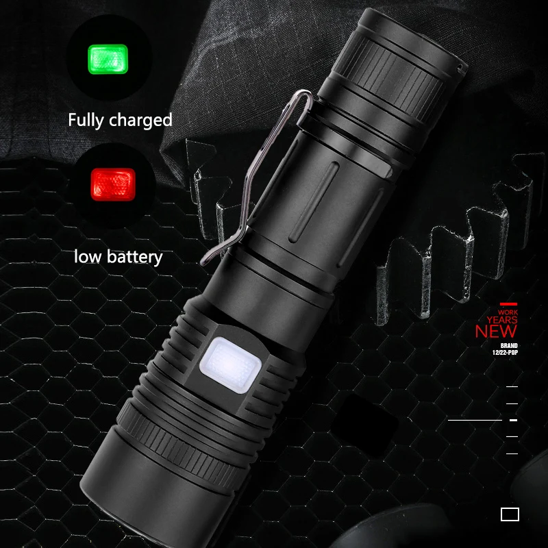 Flashlight XHP50 LED Flashlight USB Rechargeable Torch Zoom Flashlight T6 Flashlight Lantern with 18650/26650 Battery