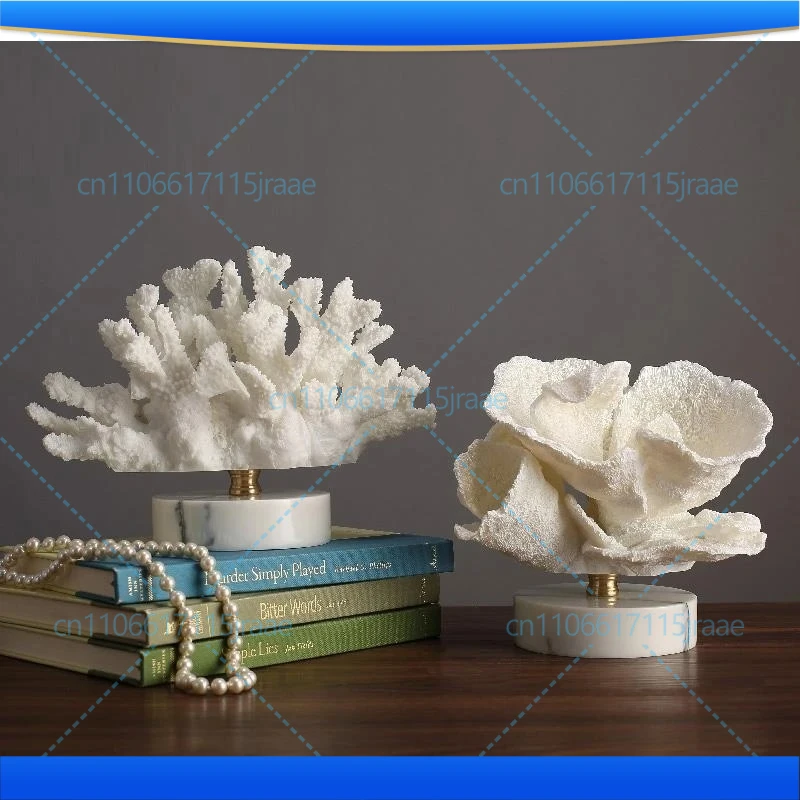 NEW NEW Modern White Simulation Coral Decoration Marble Base Exquisite Resin Crafts Living Room Countertop Wedding Gift