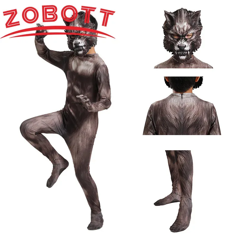 بالذئب تأثيري حلي بذلة ثلاثية الأبعاد قناع البدلة ارتداءها كرنفال عيد ميلاد ملابس للحفلات الحيوان الذئب زي للبنين الكبار