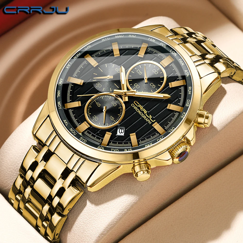 CRRJU Brand Luxury Watch for Men Waterproof Luminous Chronograph Classic Man Watch Top Original Quartz Men's Watch 2024