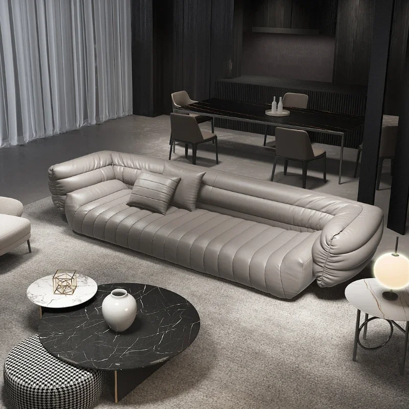 

Simple Modern Sofa Top Layer Cowhide Leather American Light Luxury Living Room Minimalist Italian Style