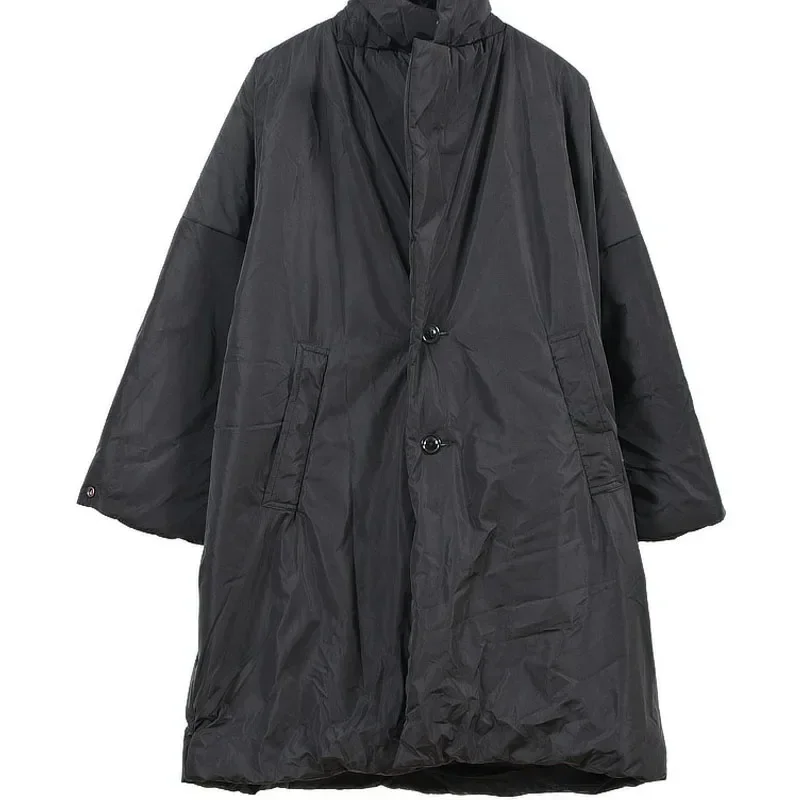 Japanese Trench Coat Winter New Arrival Black Loose Cotton Long Jacket Thickened Casual Male Parka
