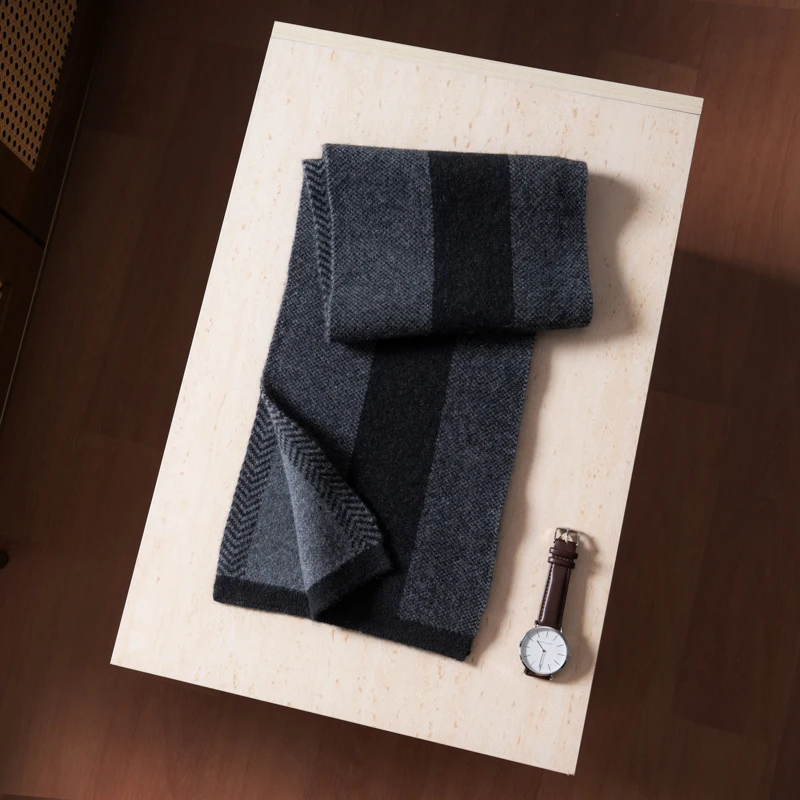 MVLYFLRT A-Class 100% Pure Cashmere Scarf For Men Knitted Color Blocked Warm Scarf Versatile Neck Protection Scarf Autumn Winter