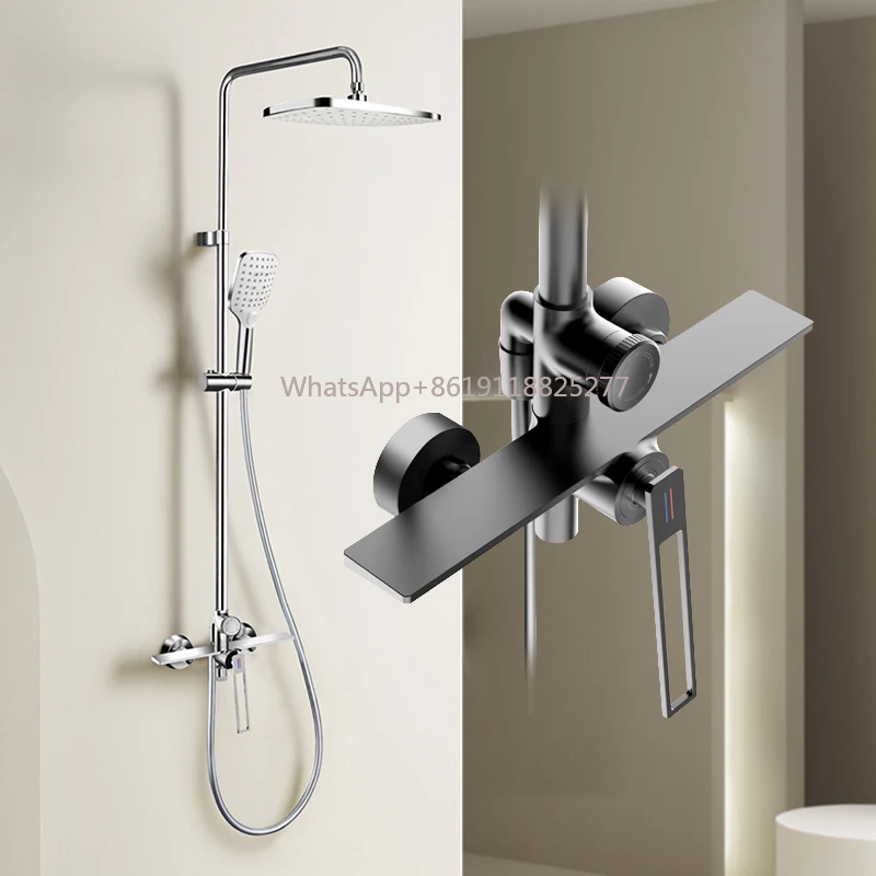 

Shower Matte Black Shower Lead-free Solid Brass Thermostatic Rainfall Shower System with Handheld