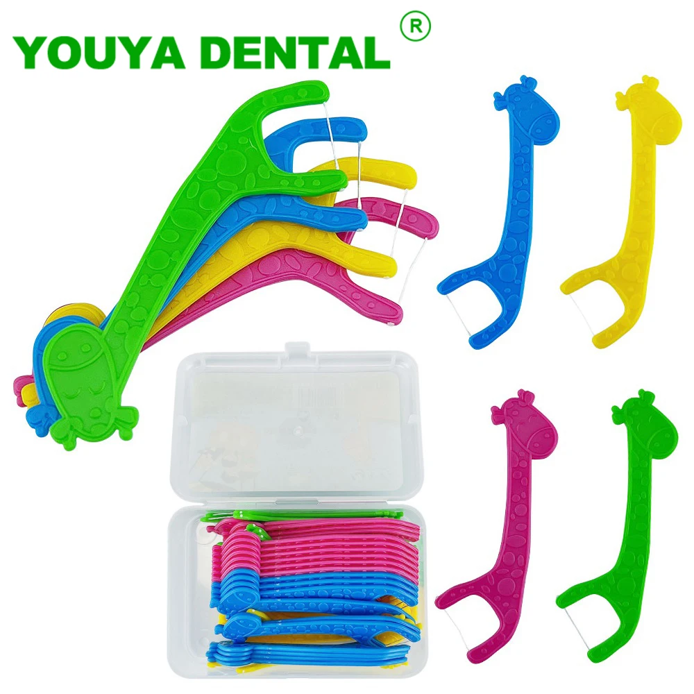 200pcs Children's Dental Floss Cartoon Animal Shape Toothpicks Tooth Cleaning Flosser Picks Interdental Brush Oral Care Hygiene