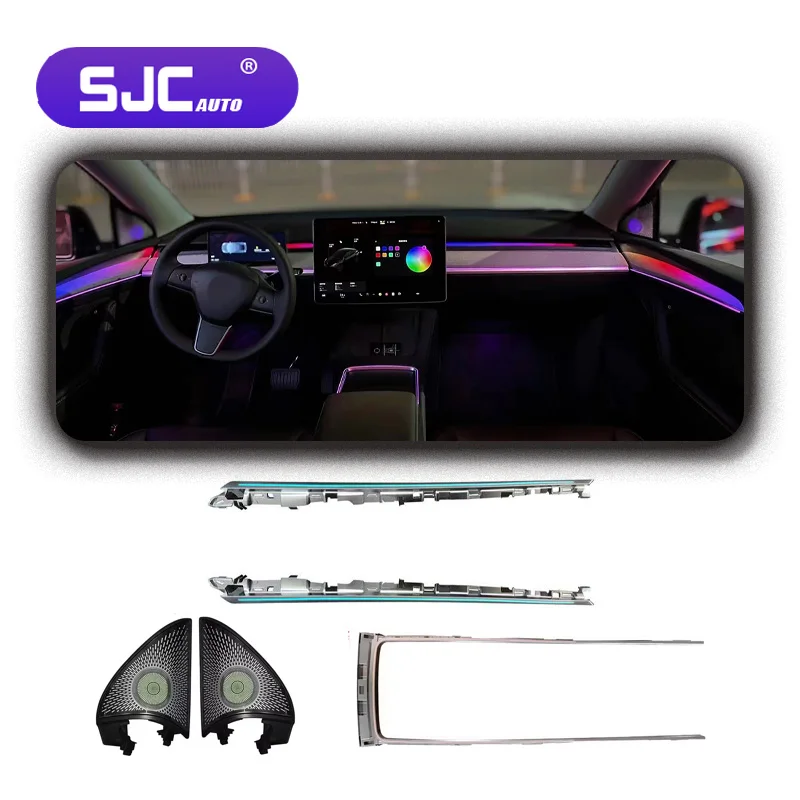 NewSJC 64 Colors Car Ambient Light LHD/RHD for 2024 Tesla Model Y LED Auto Interior Lighting Accessories for Upgrade