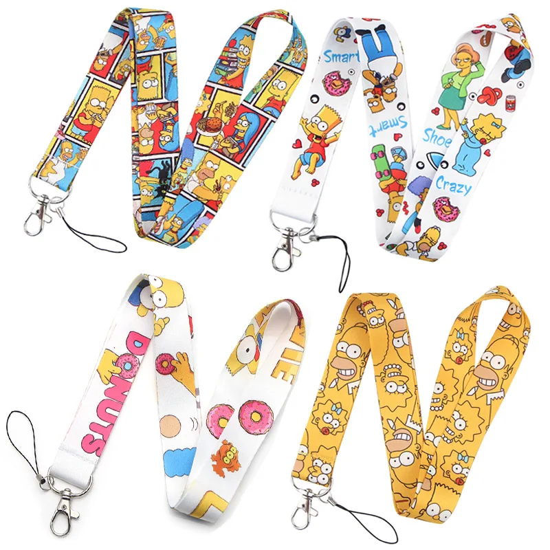 Simpson Cartoon Key Lanyard ID Badge Holders Animal Phone Neck Straps with Keyring Phone Accessories D042