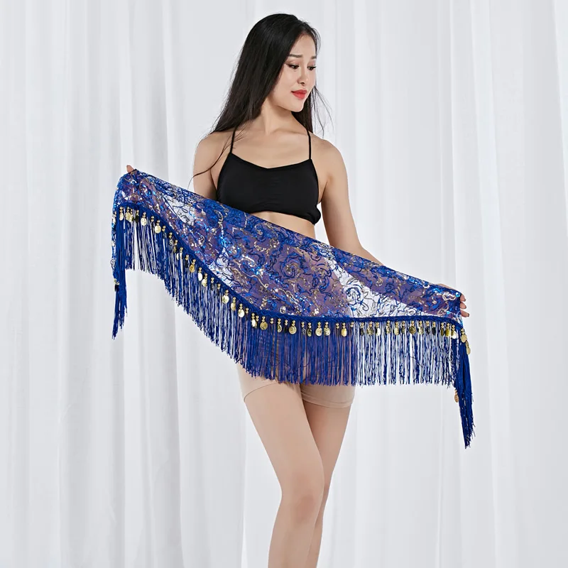 New Belly Dance Hip Scarf Triangle Mesh Diamond HipTowel Multi Layer Tassel Beaded Waist Chain Group Versatile Practice