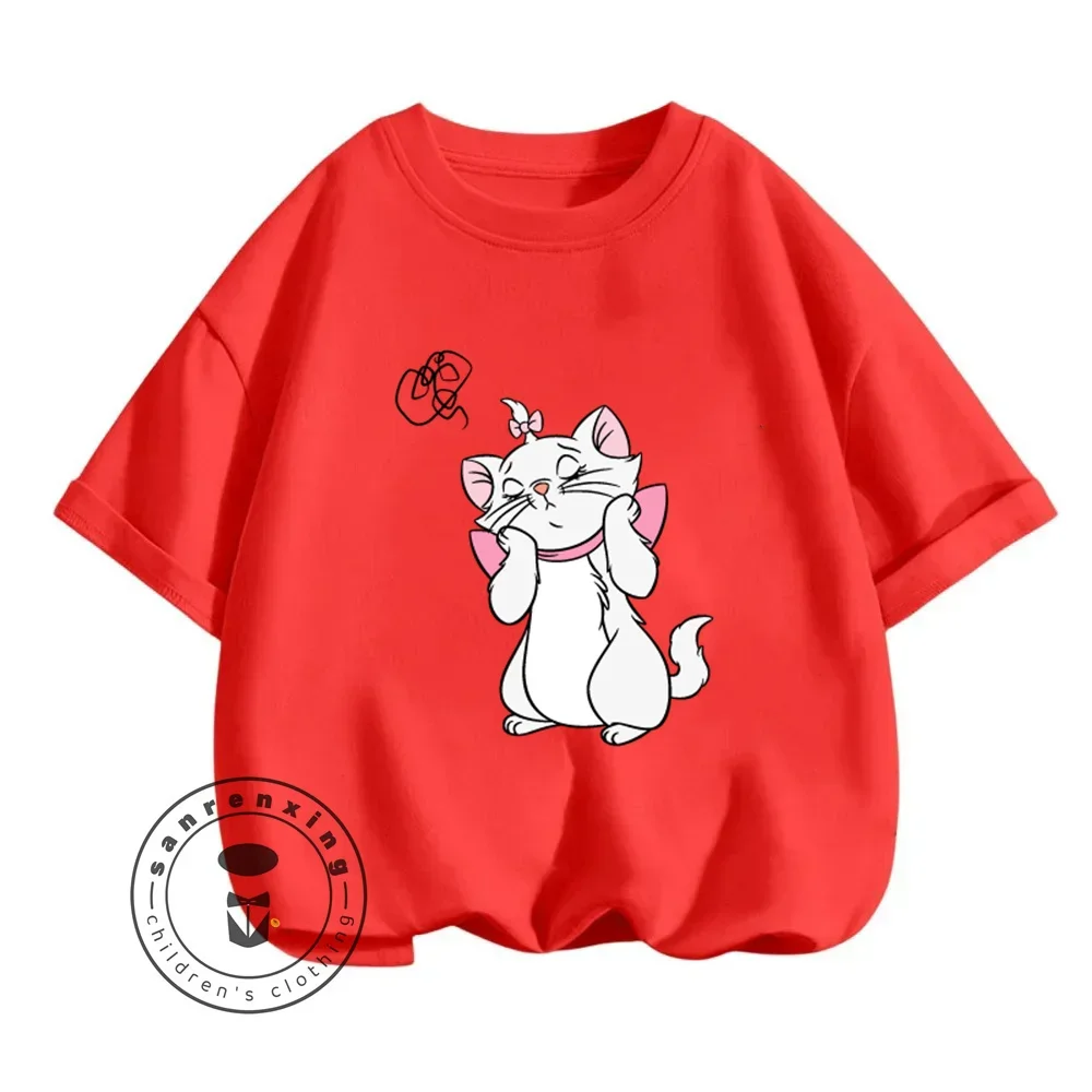 T-Shirts mignons Disney The AristoCats pour garçons et filles, hauts d'été doux et bon marché, imprimés de dessins animés classiques, hauts préférés pour enfants