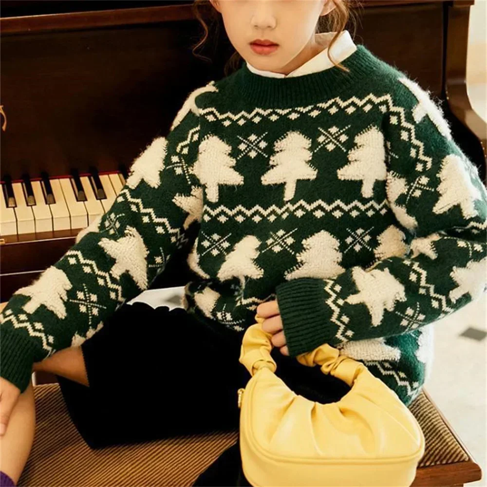 New Christmas Sweater with Neck Boys Girls Children Clothes Winter New Sweaters Top Knitwear Clothes for 3 4 5 7 12 14Years