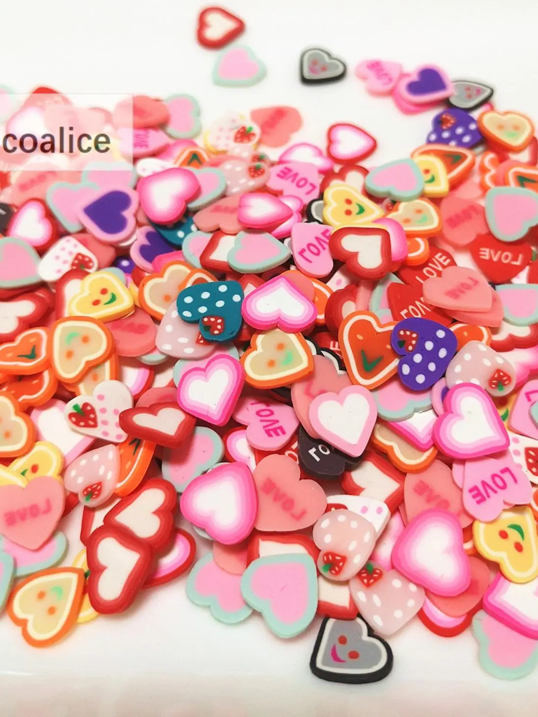 20g 5mm /10mm Liebe Polymer Clay bunte Herzen Frucht für DIY Handwerk winzige süße Accessoires verschiedene Designs – Detail 6