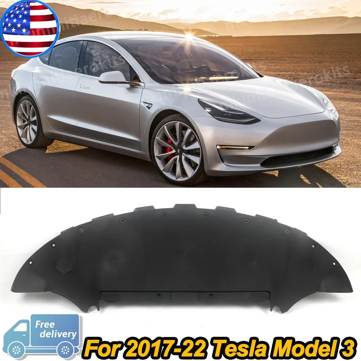 

108417400D For 17-22 Tesla Model 3 Front Bumper Shield Splash Guard Under Cover