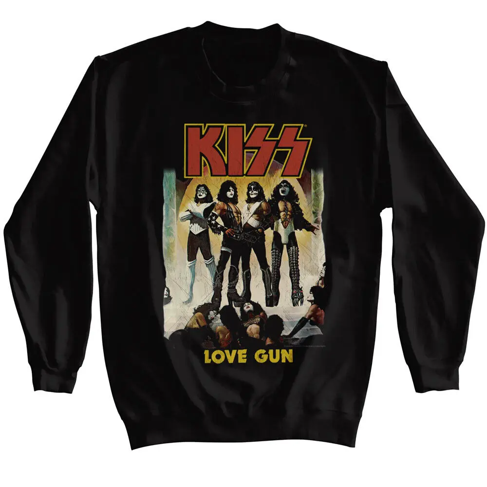 

KISS Band Love Gun Album Crewneck Sweatshirt Music Official Gene Simmons Black