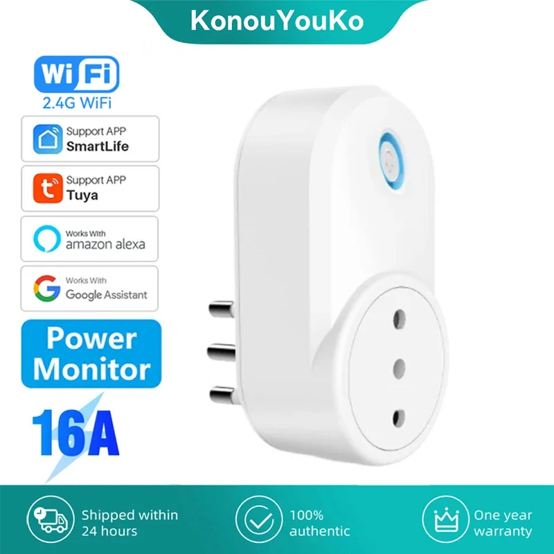 Italy Chile Tuya Smart Plug WiFi Socket 16A Power Monitor Timing Function Smart Life APP Control Works with Alexa Google Home