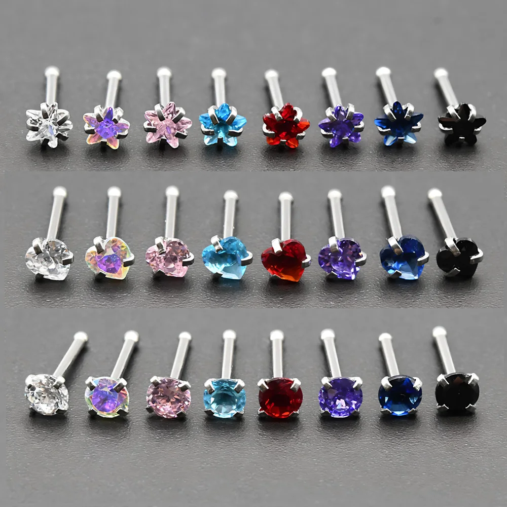 3Pcs Heart Star Round Nose Studs Labret Lip Ring Stainless Steel Nose Piercing Nariz Medusa Piercing Helix Jewelry 0.8x7mm Post
