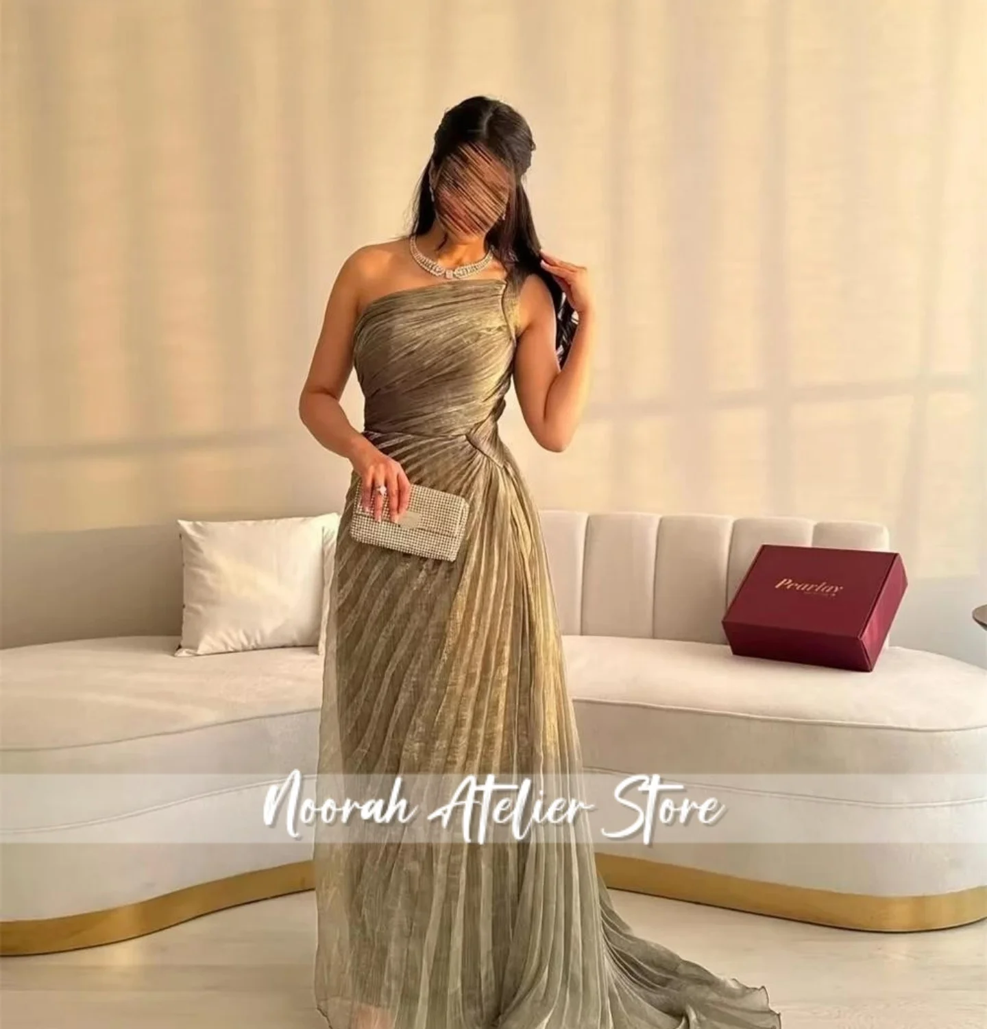 Elegant Saudi Arabia Satin Evening Dresses Crepe One Shoulder Draped Party Dress Decent Formal Prom Gowns Vestidos Customized