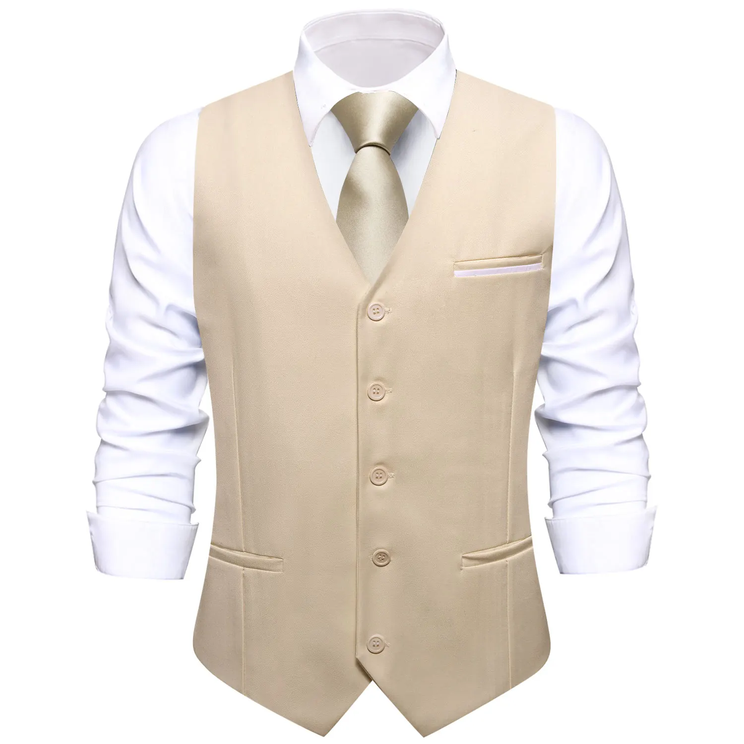 

Champagne Silk Mens Vest Wedding Solid Slim Waistcoat Necktie Handkerchief Cufflinks Set for Male Business Party Designer Hi-Tie