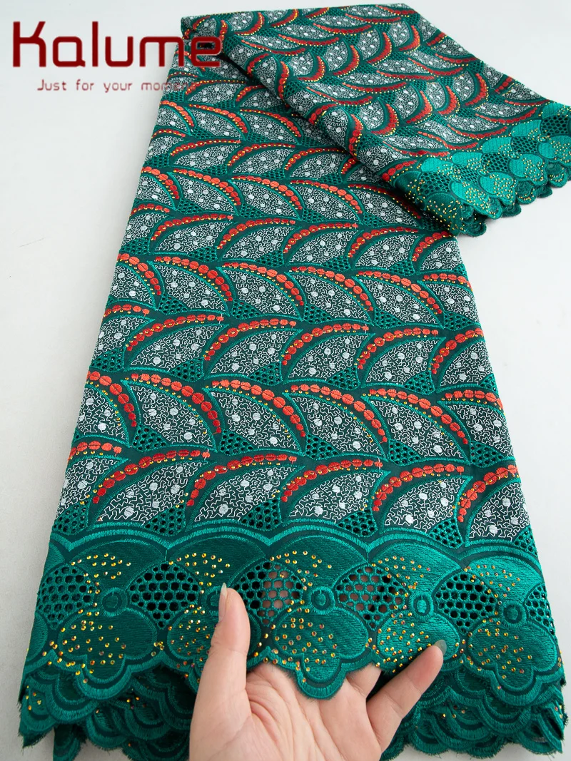 

Kalume 2025 African Cotton Lace Fabric Embroidery Lace Fabric Stones Nigerian Swiss Voile Lace Fabric For Sewing Dress F5004