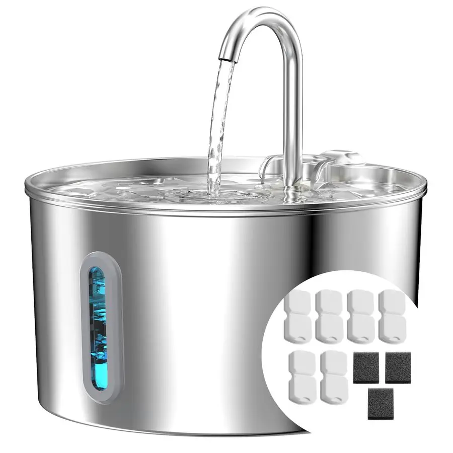 

Фонтан для воды из нержавеющей стали, 74 унции, 2,2 л, фонтан для кошек для питья, фонтан для воды для домашних животных, для кошек внутри, автоматический диспенсер для воды для собак