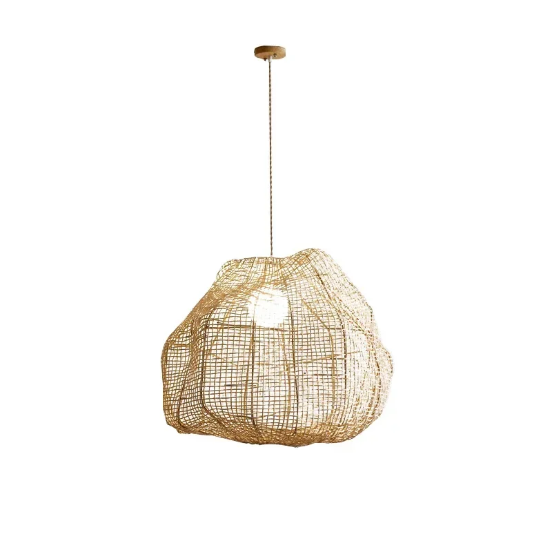 

New simple Japanese rattan chandelier, retro homestay ceiling lamp, bedroom Southeast Asian hemp rope woven living room lamp