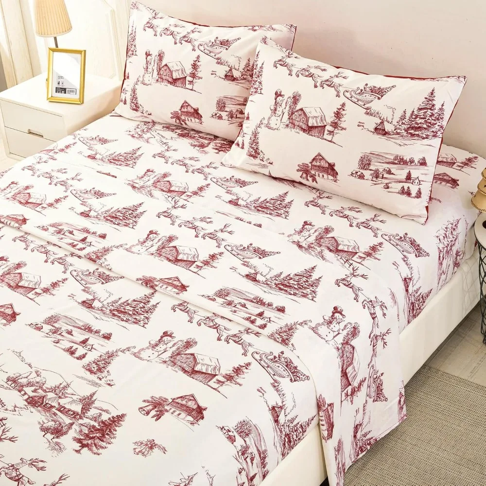 

Queen Size 4-Piece Christmas Deer and Tree Microfiber Bedding Set with Deep Pocket Sheets
