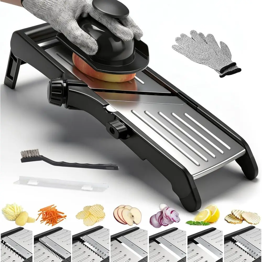 

Adjustable Stainless Steel Mandoline Vegetable Slicer, Food Slicer Onion Potato Chip French Fry, 7 in-1 Adjustable Blade, Includ