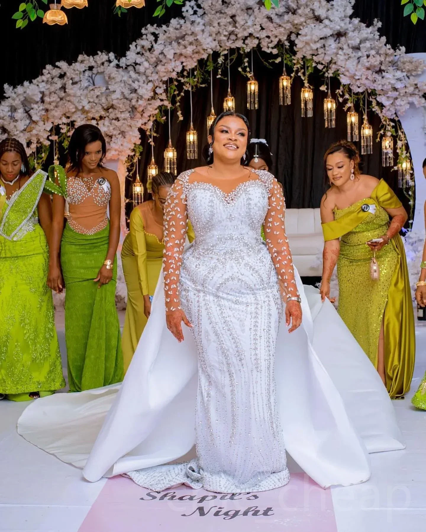 Customized Plus Size Sparkly Handwork Crystals Wedding Dress for Bride Long Sleeves  Luxury Bridal Gown with Removable SKirt